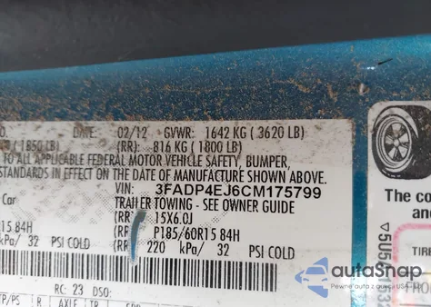 2012 Ford Fiesta Se из США, поврежденный, VIN 3FADP4EJ6CM175799